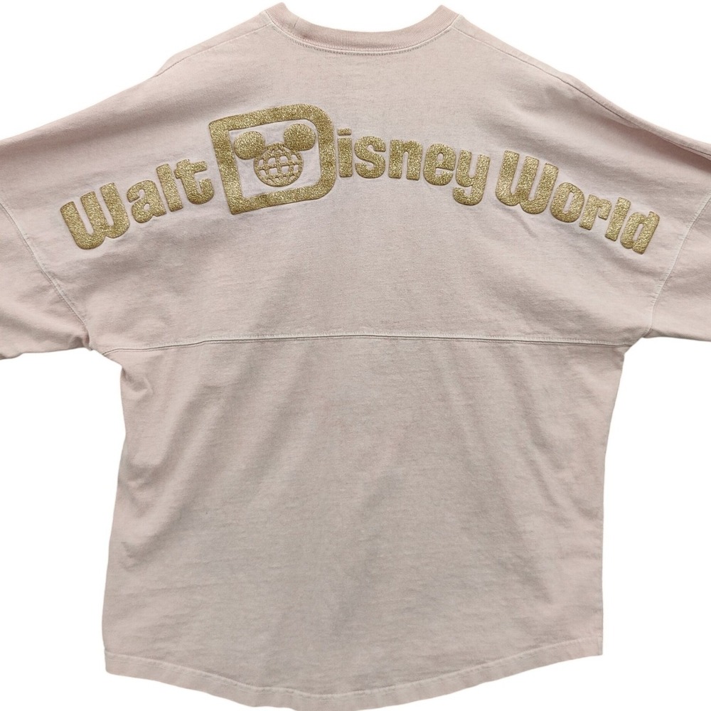 Disney Spirit Jersey Womens Sparkle Gold Coquette S Pink Glitter Puffy Logo